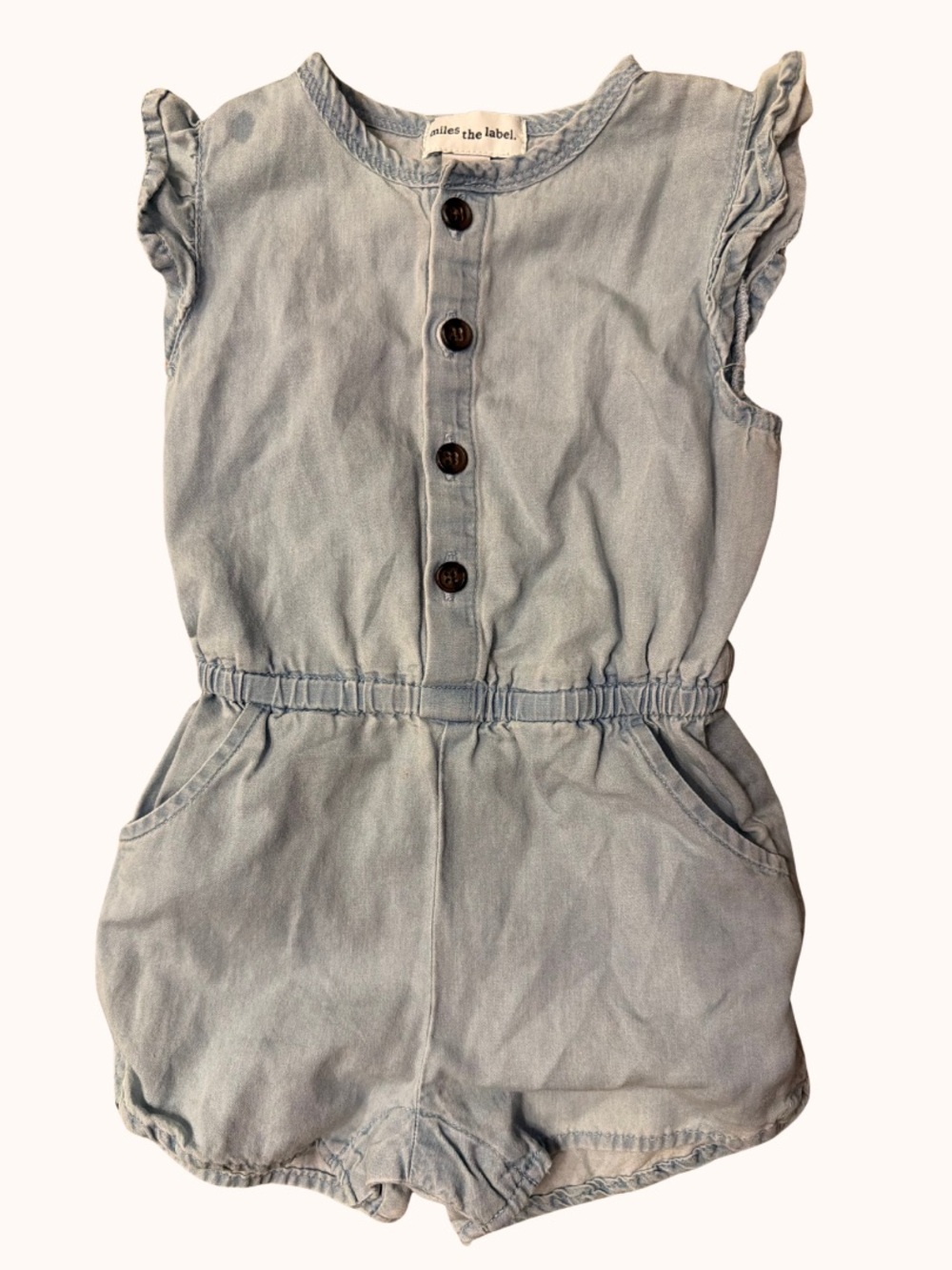 Girls Light Blue Denim Romper with Button Front